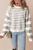 Gray Stripe Drop Shoulder Crew Neck Sweater