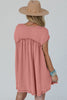 Dusty Pink Corded Knit Textured Patched Pocket Frilled Swing Mini Dress with Pockets