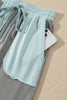 Beau Blue Raw Seam Colorblock Wide Leg Ankle Length Casual Pants