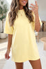 Yellow Cream Eyelet Embroidered Lace Splicing Sleeve Loose T Shirt Dress