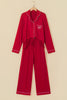 Racing Red Bow Pocket Detail Long Sleeve Shirt 2pcs Pajama Set
