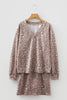 Light French Beige Leopard Print V Neck Pullover Mini Skirt 2pcs Set