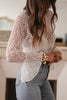 White Sheer Lace Bell Sleeve Mock Neck Blouse