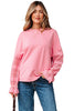 Sachet Pink Drop Shoulder Lace Ruffled Sleeve Patchwork Loose Sweatshirt