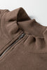 Brown Striped Color Block Zip Collar 3/4 Sleeve Oversize Sweatshirt