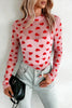 Pink Valentines Heart Printed Sheer Mesh Long Sleeve Top