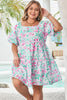White Floral Print Ric-rac Trim Square Neck Plus Size Mini Dress