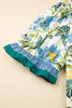 Sky Blue Plus Size Frilled V Neck Short Sleeve Floral Blouse