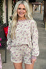 Green Camouflage Waffle Knit Long Sleeve Top Casual Shorts Set