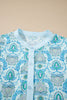 Sky Blue Paisley Print Puff Sleeve Loose Shirt