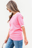 Bonbon Colorblock Bow V-Shape Cut Back Short Sleeve Sweater