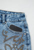 Dusk Blue Western Embroidery Stud Denim Shorts Summer Daily Wear