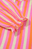 Pink Stripe Crinkled Half Buttons V Neck Plus Size Blouse
