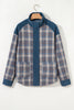 Gray Plaid Corduroy Patchwork Collared Zip Up Snap Button Jacket