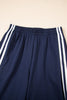 Dirty blue Varsity Striped Detail Crewneck Pullover Elastic Sweatpants 2pcs Outfit