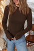 Cinnamon Lettuce Trim Raw Seam Patchwork Jacquard Long Sleeve Top
