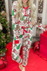White Christmas Pattern Button V Neck Pullover Drawstring Pants 2pcs Lounge Set