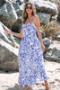 Sky Blue Floral Print Spaghetti Strap High Waist Maxi Dress