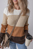 Khaki Colorblock Cable Knit Round Neck Sweater