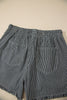 Black Stripe Raw Edge Drawstring Elastic Waist Casual Denim Shorts