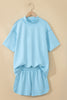 Light Pink Solid Color Exposed Seam Mock Neck Oversize Tee Casual Shorts 2pcs Outfit