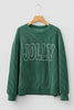 Blackish Green Twisted Rib Outlined Merry Letter Graphic Loose Long Sleeve Top