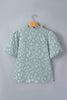 Iceland Blue Floral Textured Jacquard Puff Sleeve Blouse