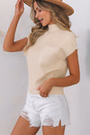 Black Patch Pocket Ribbed Knit Short Sleeve Sweater