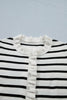 Beige Stripe Ruffle Trim Button Down Knit Short Sleeve Sweater Cardigan