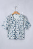 Gray Camouflage Print Single Chest Pocket V Neck Tee