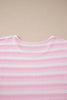 Pink Striped Print Waffle Knit T Shirt