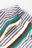 Dark Grey Striped Print Contrast Patchwork Detail Split Neck Blouse