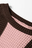 Fushia Striped Color Block Thermal Textured Knit Drop Shoulder Sweater