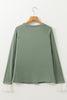 Grass Green Seam Detail Lace Contrast Cuffs Raglan Sleeve Top