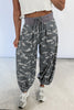 Multicolour Drawstring Contrast Waistband Camouflage Cargo Barrel Pants