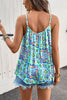 White Rhinestone Boho Floral Printed Spaghetti Strap Tank Top