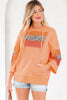 Grapefruit Orange Plaid Floral Patchwork Kangaroo Pocket Hooded Long Sleeve Top
