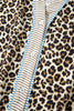 Khaki Plus Size Leopard Print Striped Trim V Neck Drop Waist Long Sleeve Mini Dress
