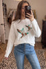 White Drop Shoulder Round Neck Long Sleeve Pullover Sweater