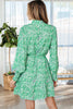 Green Paisley Print Long Sleeve Button Front Tied Waist Mini Dress