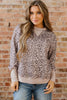Khaki Leopard Print Patchwork Crew Neck Sweatshirt