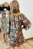 Brown Floral Print Contrast Trim V Neck Pocketed Long Sleeve Mini Dress