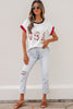 White USA Sequin Color Block Trim Loose T Shirt