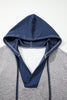 Light Grey Color Block Patchwork V Neck Drawstring Hoodie