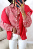 Red Plaid Long Sleeve Button Down Frill Detail Casual Shirt