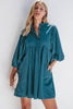 Vineyard Green Corduroy Snap Buttons Empire Waist Bracelet Sleeve Dress