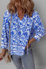 Blue Boho Printed 3/4 Sleeve Tied Neck Blouse