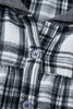 Gray Plaid Patchwork Long Sleeve Button Hooded Blouse