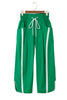 Black Contrast Striped Smocked Waist Drawstring Cropped Casual Pants