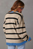 Pink Stripe Colorblock Drop Shoulder Buttoned Loose Cardigan